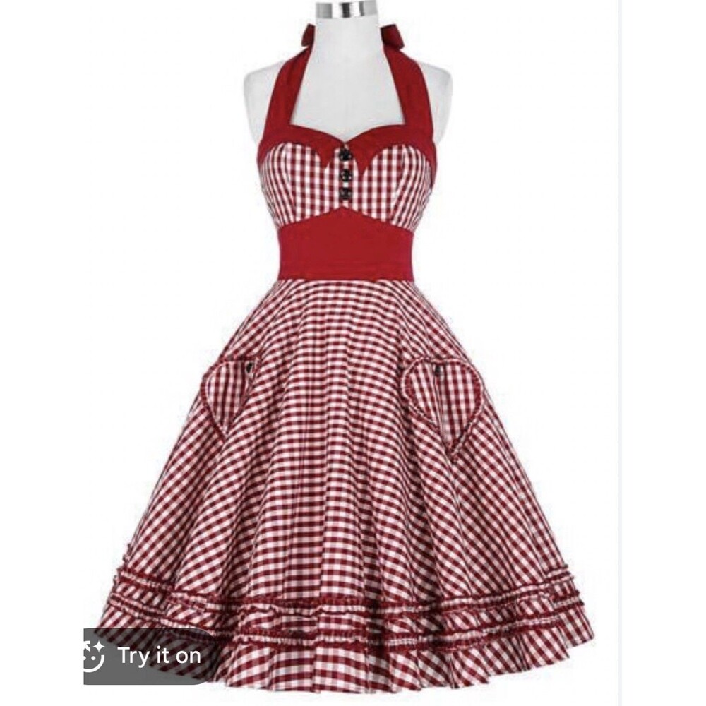 BELLE POQUE Dress Red White Gingham Pin Up Coquette Minnie Mouse Women's L